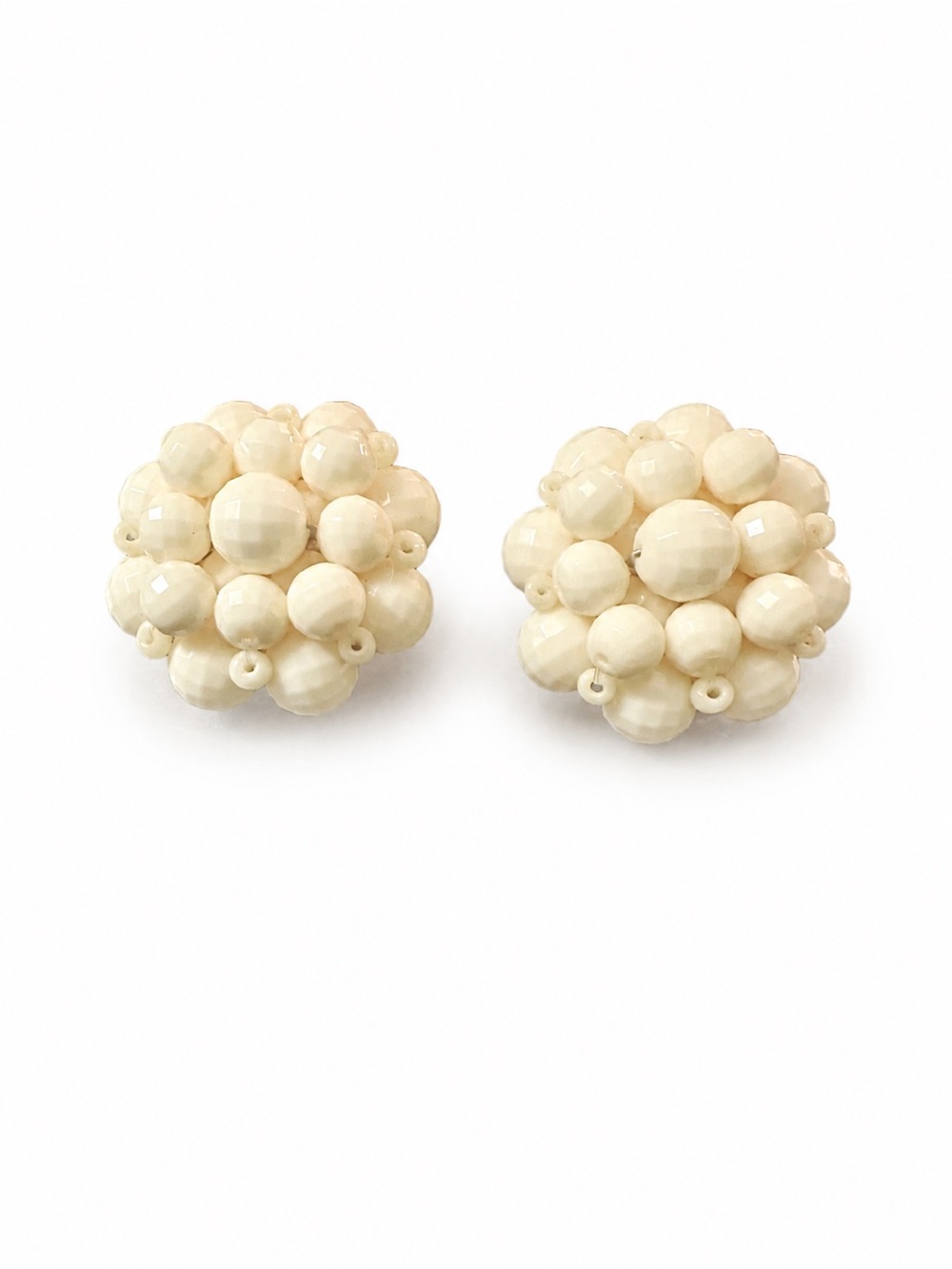 Vintage Germany Ivory Beaded Cluster Clip-On Earrings Signed GERMANY